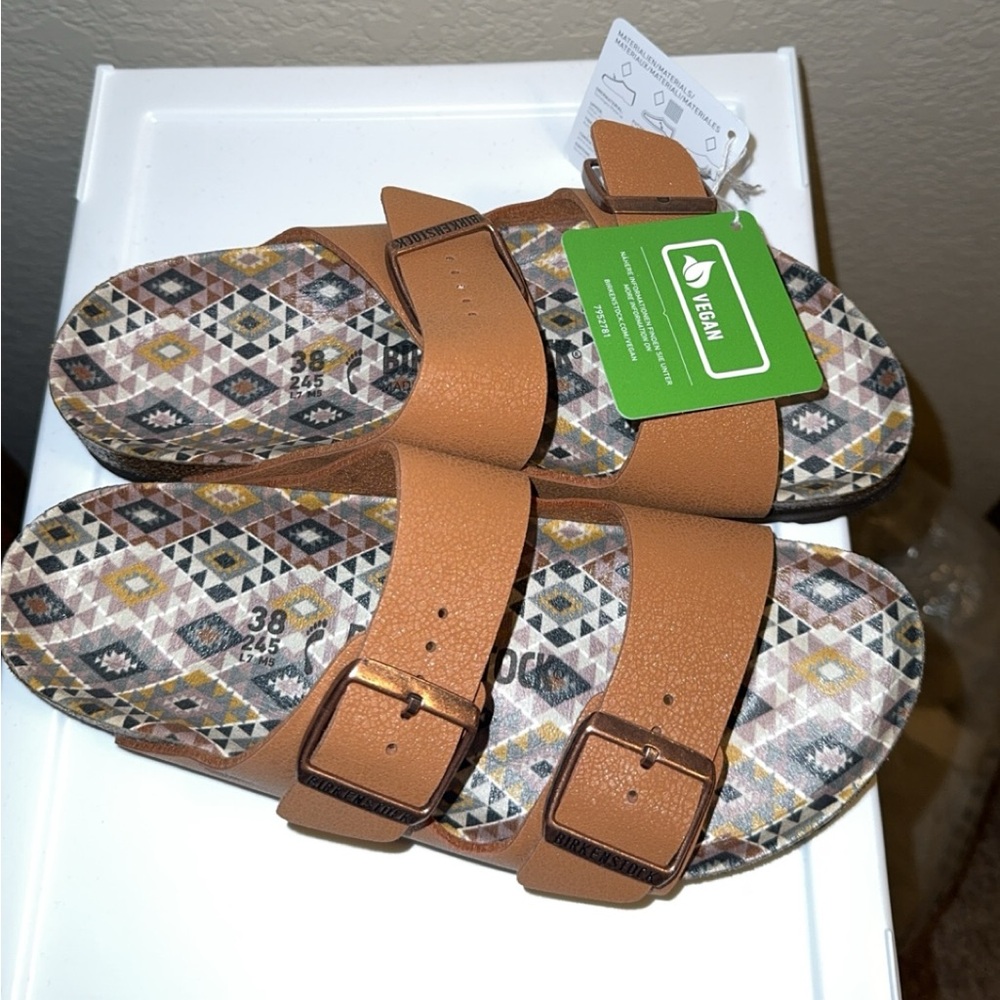 NWT Women's Birkenstock Arizona Geo Vegan Footbed Sandals size 38